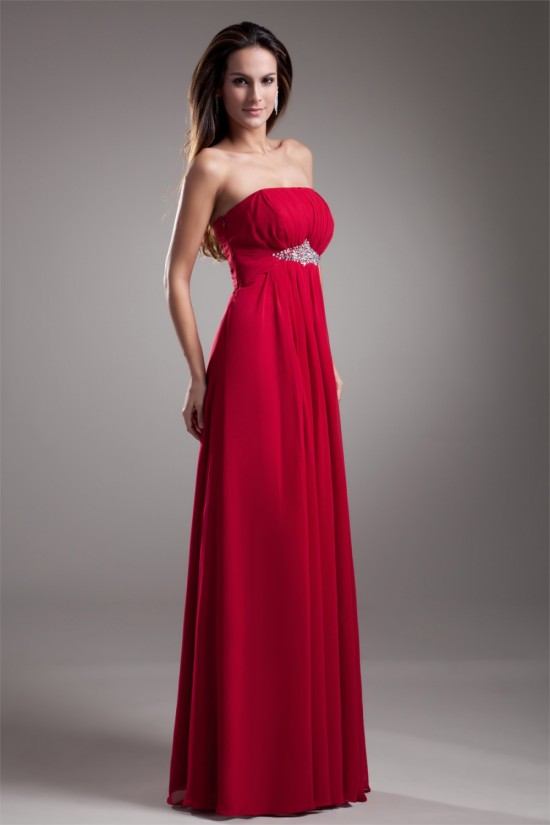 A-Line Sleeveless Beading Strapless Chiffon Evening Party Bridesmaid Dresses 02020869