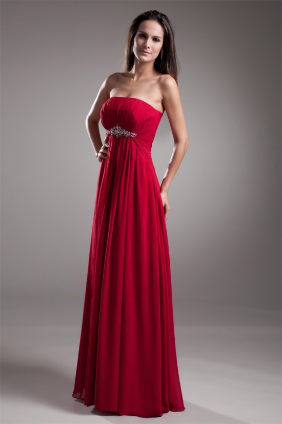 A-Line Sleeveless Beading Strapless Chiffon Evening Party Bridesmaid Dresses 02020869