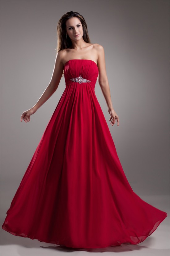 A-Line Sleeveless Beading Strapless Chiffon Evening Party Bridesmaid Dresses 02020869