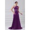 A-Line Sleeveless Elastic Woven Satin One-Shoulder Long Purple Beading Prom/Formal Evening Dresses 02020876