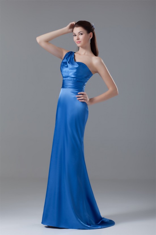 One-Shoulder Sleeveless Elastic Woven Satin Prom/Formal Evening Bridesmaid Dresses 02020879