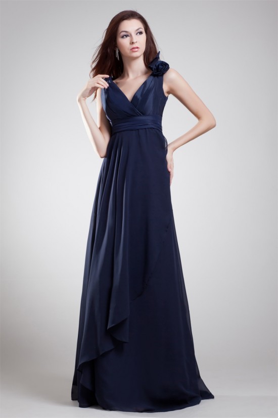 A-Line V-Neck Long Navy Blue Prom/Formal Evening Bridesmaid Dresses 02020881