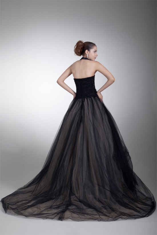 Ball Gown Sleeveless Halter Beaded Appliques Net Prom/Formal Evening Dresses 02020882