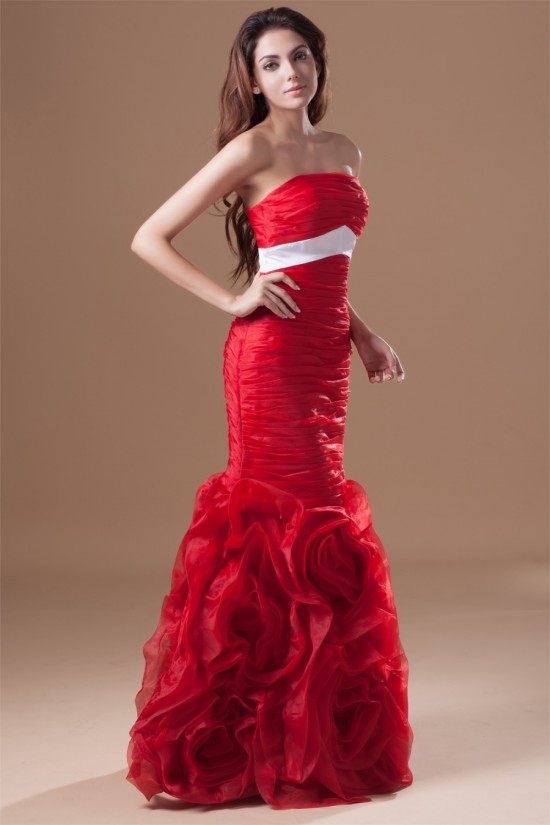 Sleeveless Handmade Flowers Organza Silk like Satin Prom/Formal Evening Dresses 02020884