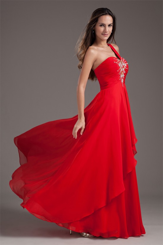 A-Line Chiffon Sleeveless One-Shoulder Prom/Formal Evening Dresses 02020887
