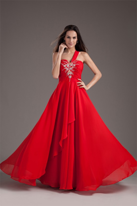 A-Line Chiffon Sleeveless One-Shoulder Prom/Formal Evening Dresses 02020887