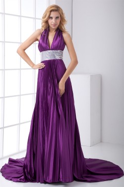 Sleeveless Pleats Elastic Woven Satin Puddle Train Prom/Formal Evening Dresses 02020891