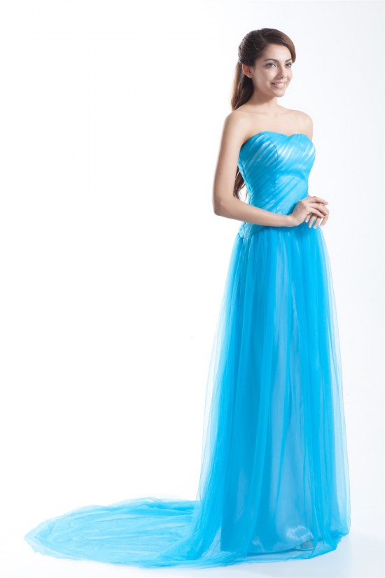 Sleeveless Sheath/Column Pleats Fine Netting Prom/Formal Evening Dresses 02020899