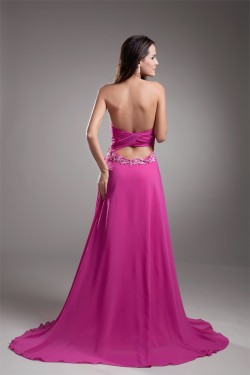Sleeveless Split Side Chiffon Elastic Woven Satin Prom/Formal Evening Dresses 02020901