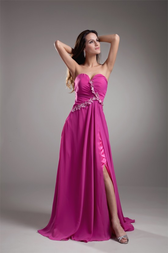 Sleeveless Split Side Chiffon Elastic Woven Satin Prom/Formal Evening Dresses 02020901