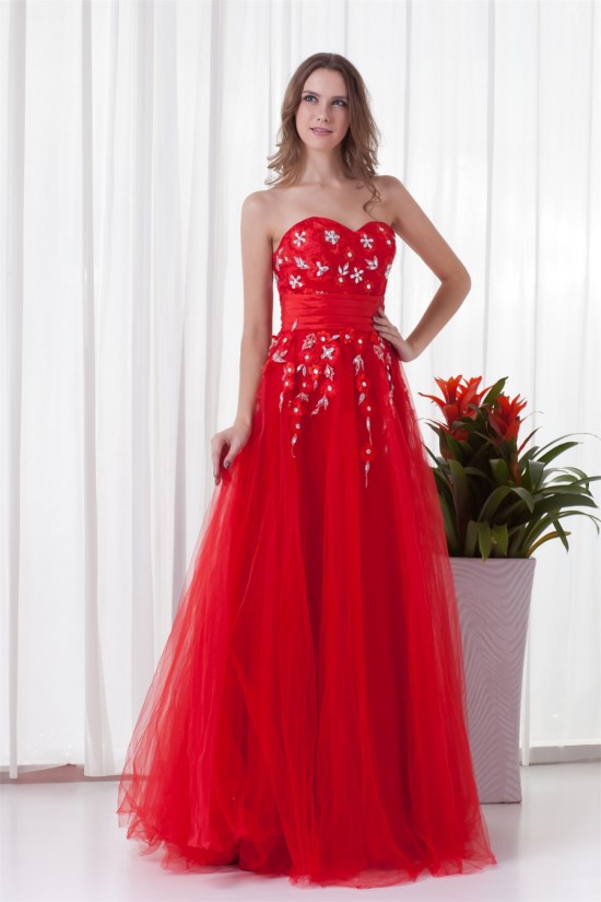 Sleeveless Sweetheart Floor-Length Satin Net Prom/Formal Evening Dresses 02020904