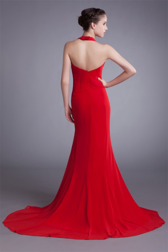 Split Side Sleeveless Halter Chiffon Elastic Woven Satin Prom/Formal Evening Dresses 02020914 Split Side Sleeveless Halter Chiffon Elastic Woven Satin Prom/Formal Evening Dresses 02020914