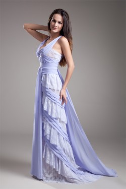 Straps Sheath/Column Chiffon Lace Silk like Satin Prom/Formal Evening Dresses 02020933