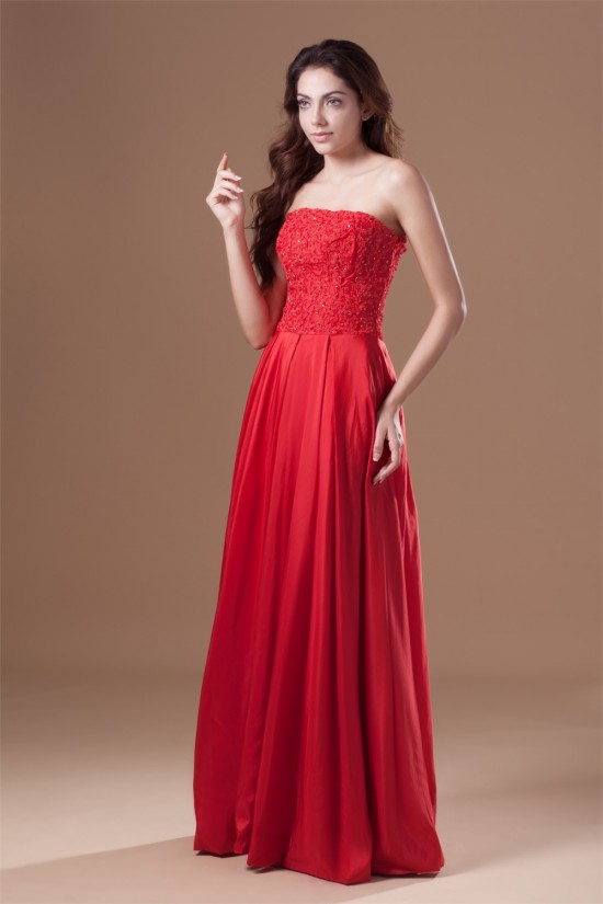 A-Line Taffeta Lace Strapless Sleeveless Prom/Formal Evening Dresses 02020955