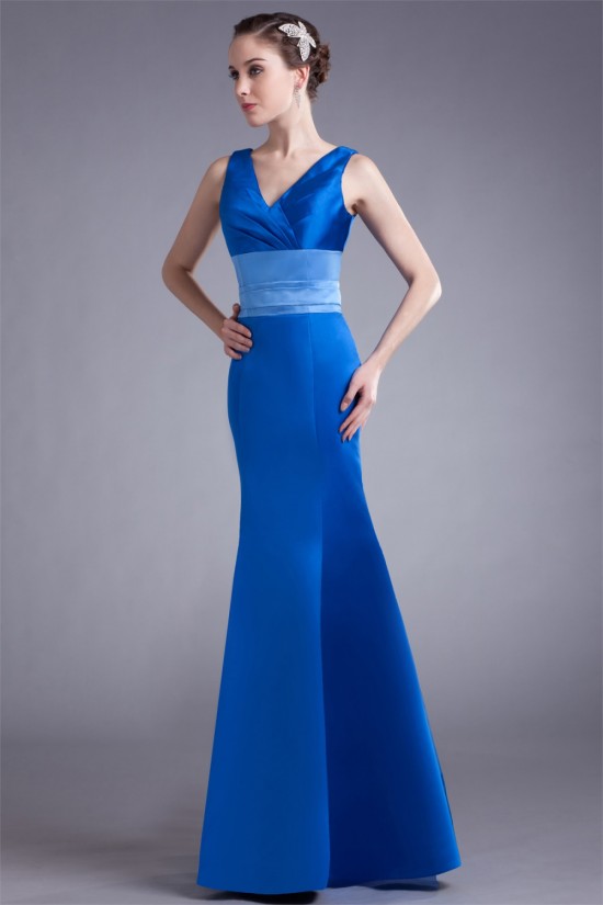 Trumpet/Mermaid V-Neck Pleats Floor-Length Satin Prom/Formal Evening Bridesmaid Dresses 02020962 Trumpet/Mermaid V-Neck Pleats Floor-Length Satin Prom/Formal Evening Bridesmaid Dresses 02020962