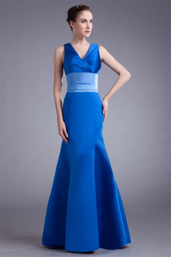 Trumpet/Mermaid V-Neck Pleats Floor-Length Satin Prom/Formal Evening Bridesmaid Dresses 02020962 Trumpet/Mermaid V-Neck Pleats Floor-Length Satin Prom/Formal Evening Bridesmaid Dresses 02020962