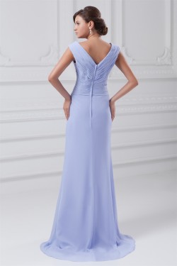 V-Neck Satin Chiffon Sleeveless Ruched Brush Sweep Train Prom/Formal Evening Dresses 02020963
