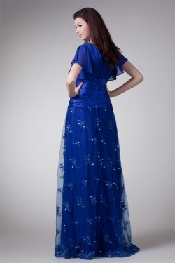 V-Neck Short Beading Chiffon Lace Elastic Woven Satin Prom/Formal Evening Dresses 02020964