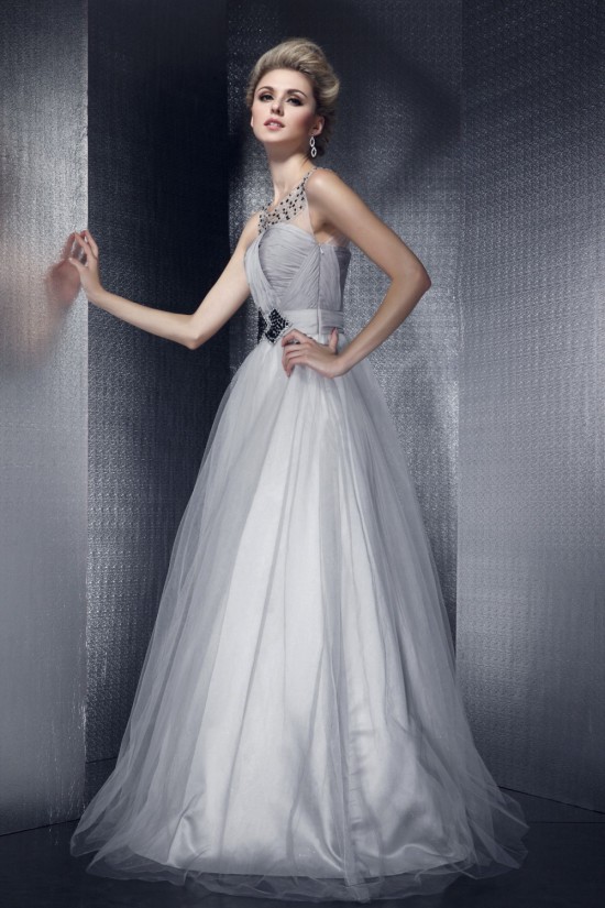 Beaded Long Tulle Prom Evening Party Dresses 02020968