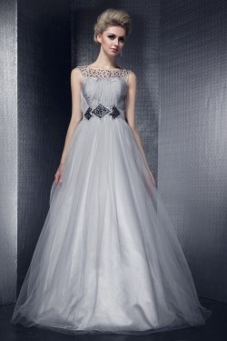 Beaded Long Tulle Prom Evening Party Dresses 02020968