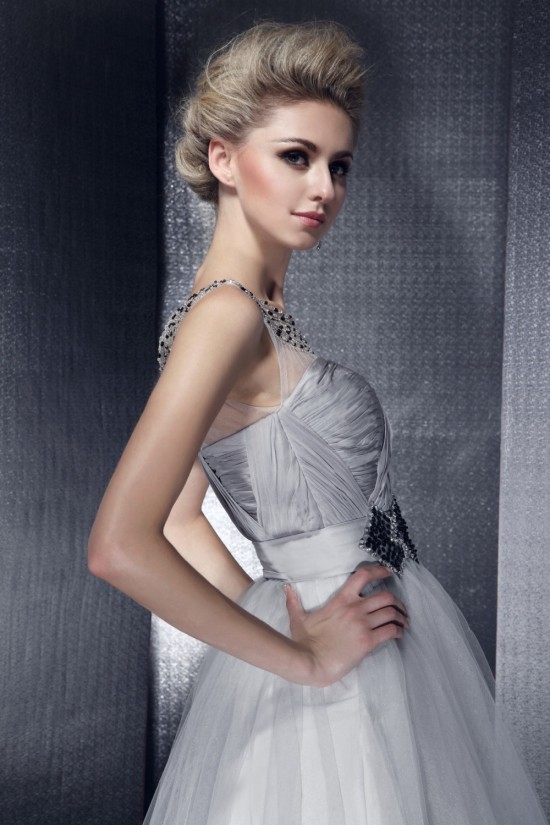 Beaded Long Tulle Prom Evening Party Dresses 02020968