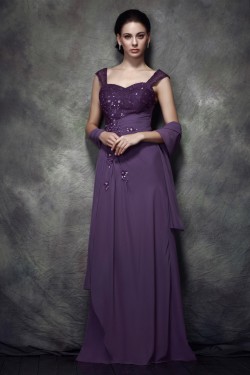 Sheath/Column Straps Sleeveless Long Chiffon Prom Evening Party Dresses 02020969