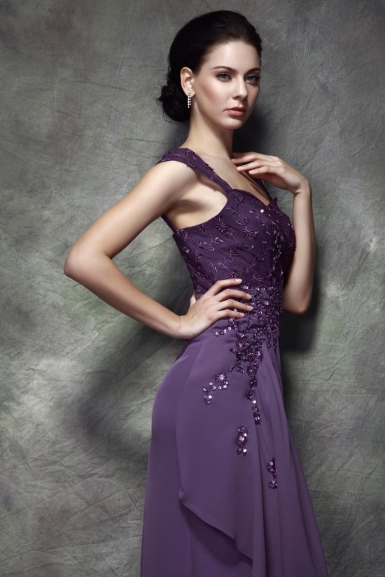 Sheath/Column Straps Sleeveless Long Chiffon Prom Evening Party Dresses 02020969