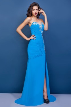 Sheath/Column Sweetheart Blue Long Chiffon Prom Evening Party Dresses 02020972