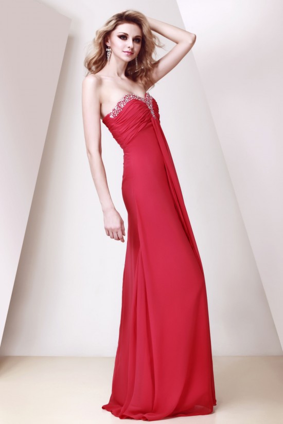 A-Line Sweetheart Beaded Red Long Chiffon Prom Evening Party Dresses 02020973