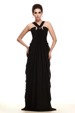 Sheath/Column Long Black Chiffon Prom Evening Party Dresses 02020977