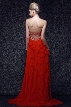 A-Line Strapless Long Chiffon Prom Evening Party Dresses 02020980