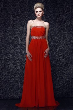 A-Line Strapless Long Chiffon Prom Evening Party Dresses 02020980