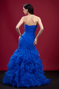 Trumpet/Mermaid Sweetheart Beaded Long Blue Organza Prom Evening Party Dresses 02020982