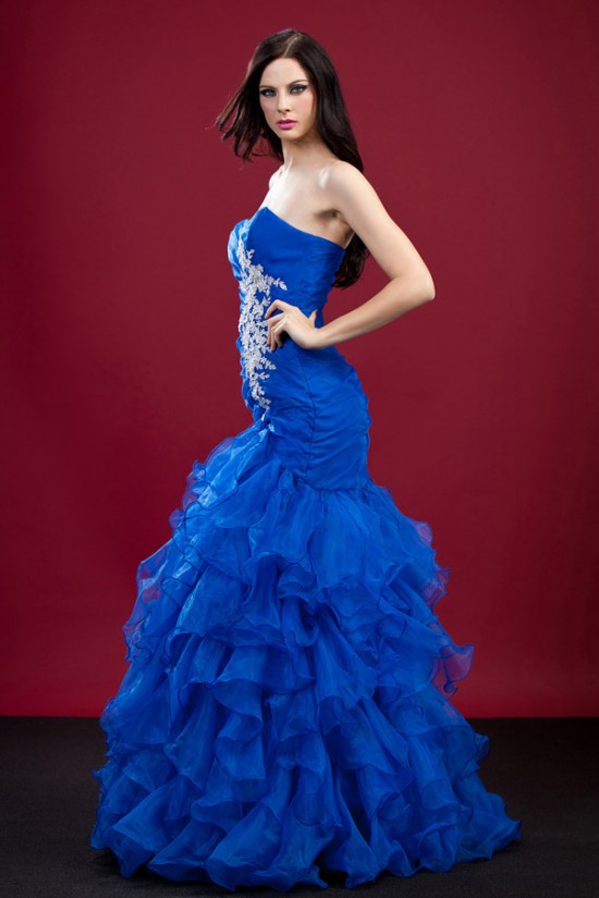 Trumpet/Mermaid Sweetheart Beaded Long Blue Organza Prom Evening Party Dresses 02020982