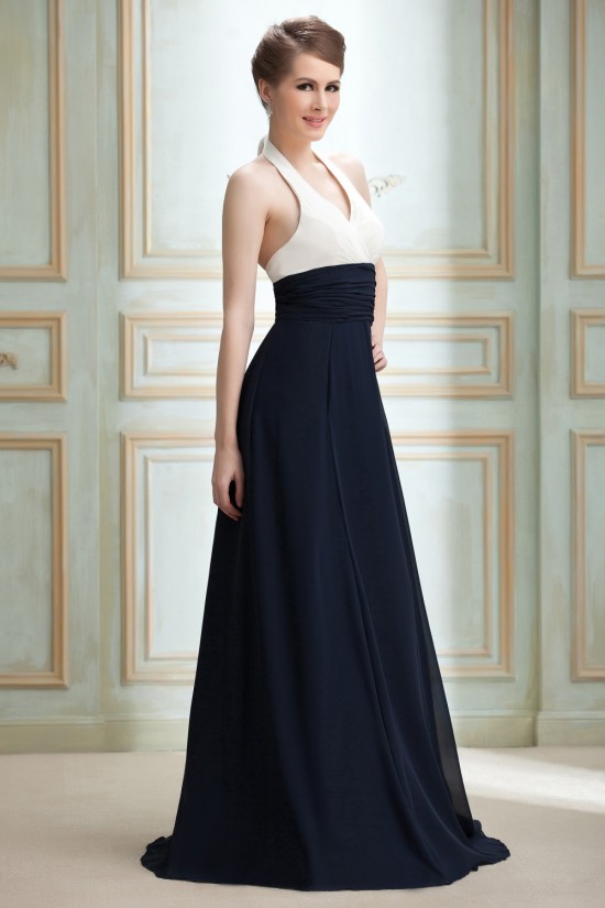 A-Line Halter Long Chiffon Prom Evening Party Bridesmaid Dresses 02020990