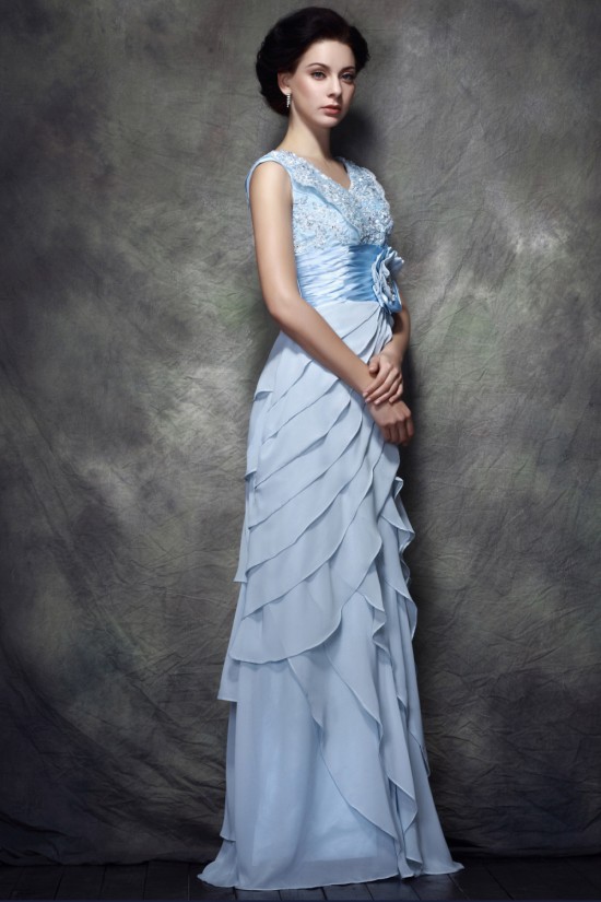 Sheath/Column V-Neck Long Chiffon Lace Prom Evening Party Dresses 02020992