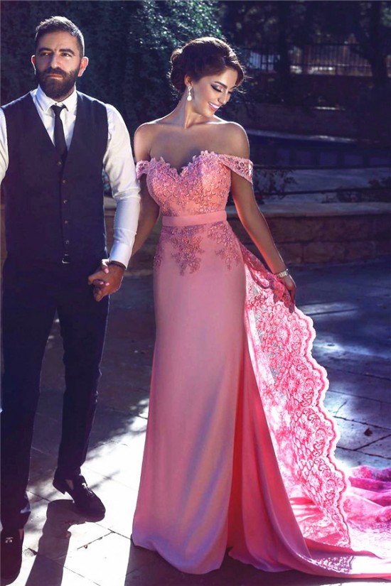 Charming Off-the-Shoulder Long Pink Lace Prom Evening Formal Dresses 3020001 Charming Off-the-Shoulder Long Pink Lace Prom Evening Formal Dresses 3020001