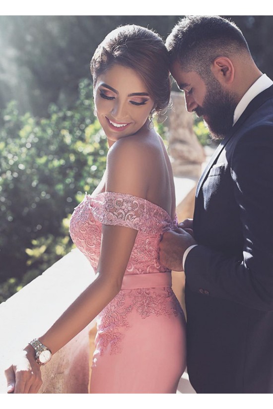 Charming Off-the-Shoulder Long Pink Lace Prom Evening Formal Dresses 3020001 Charming Off-the-Shoulder Long Pink Lace Prom Evening Formal Dresses 3020001