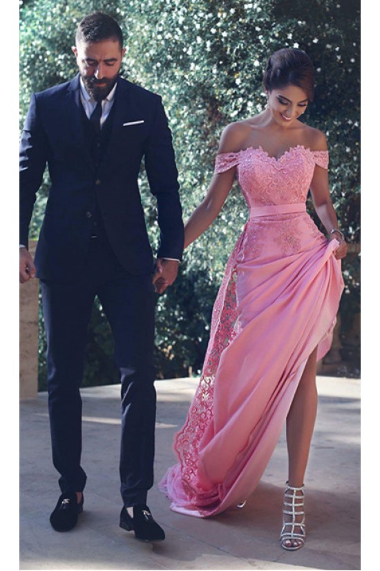 Charming Off-the-Shoulder Long Pink Lace Prom Evening Formal Dresses 3020001 Charming Off-the-Shoulder Long Pink Lace Prom Evening Formal Dresses 3020001
