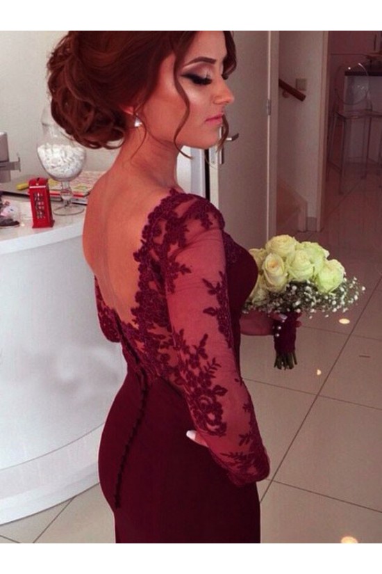 Trumpet/Mermaid Off-the-Shoulder Long Sleeves Red Lace Prom Evening Formal Dresses 3020003