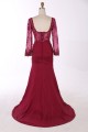 Trumpet/Mermaid Off-the-Shoulder Long Sleeves Red Lace Prom Evening Formal Dresses 3020003