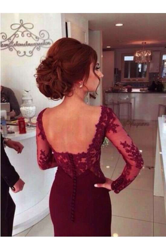 Trumpet/Mermaid Off-the-Shoulder Long Sleeves Red Lace Prom Evening Formal Dresses 3020003