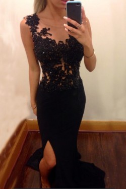 Long Black Lace Prom Evening Formal Dresses 3020004