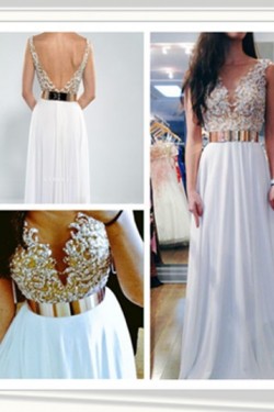 Long White Beaded Prom Evening Formal Dresses 3020005