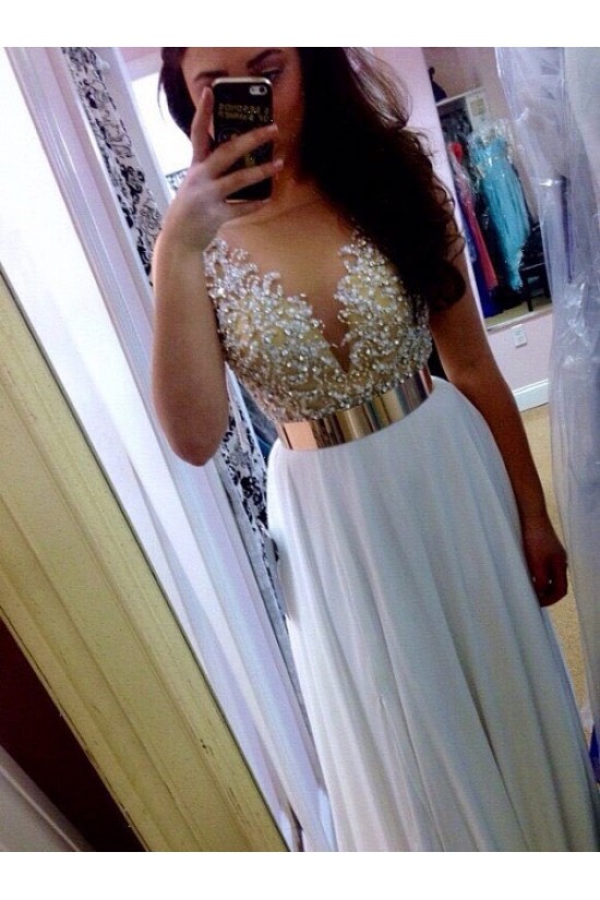 Long White Beaded Prom Evening Formal Dresses 3020005