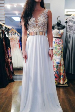 Long White Beaded Prom Evening Formal Dresses 3020005