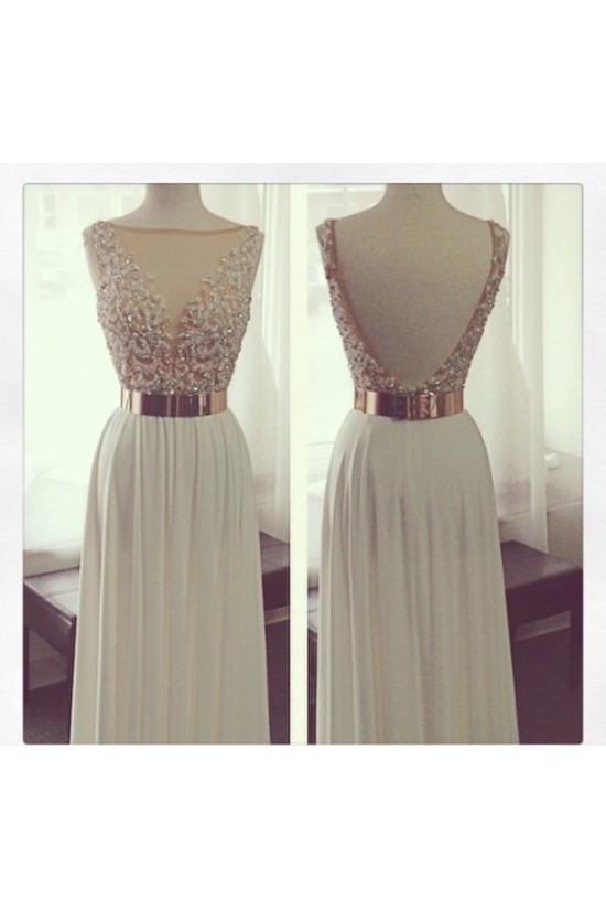 Long White Beaded Prom Evening Formal Dresses 3020005