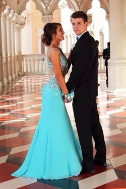 Long Blue Beaded Prom Evening Formal Dresses 3020006