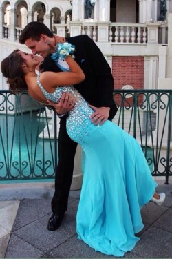 Long Blue Beaded Prom Evening Formal Dresses 3020006