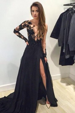 Long Black Lace Chiffon Prom Evening Formal Dresses 3020007